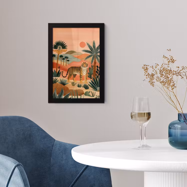 Poster met lijst - Tijger - Kleurrijk - Palmen - Cactus — 2