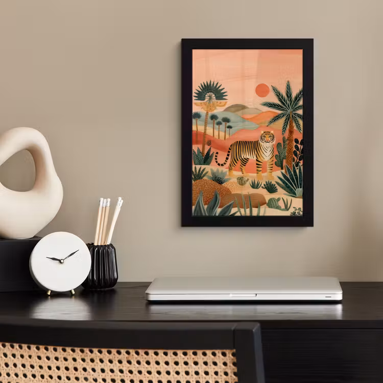 Poster met lijst - Tijger - Kleurrijk - Palmen - Cactus — 3