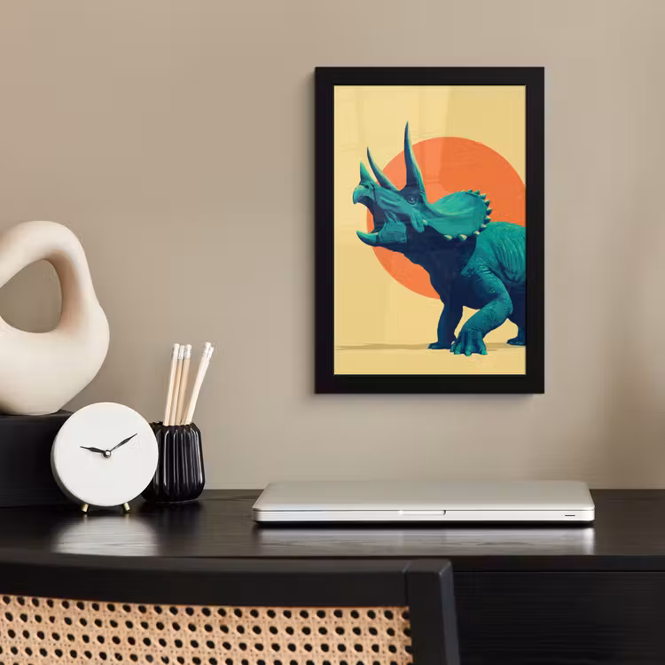 Poster met lijst - Triceratops - Cirkel - Oranje - Hoorns — 3