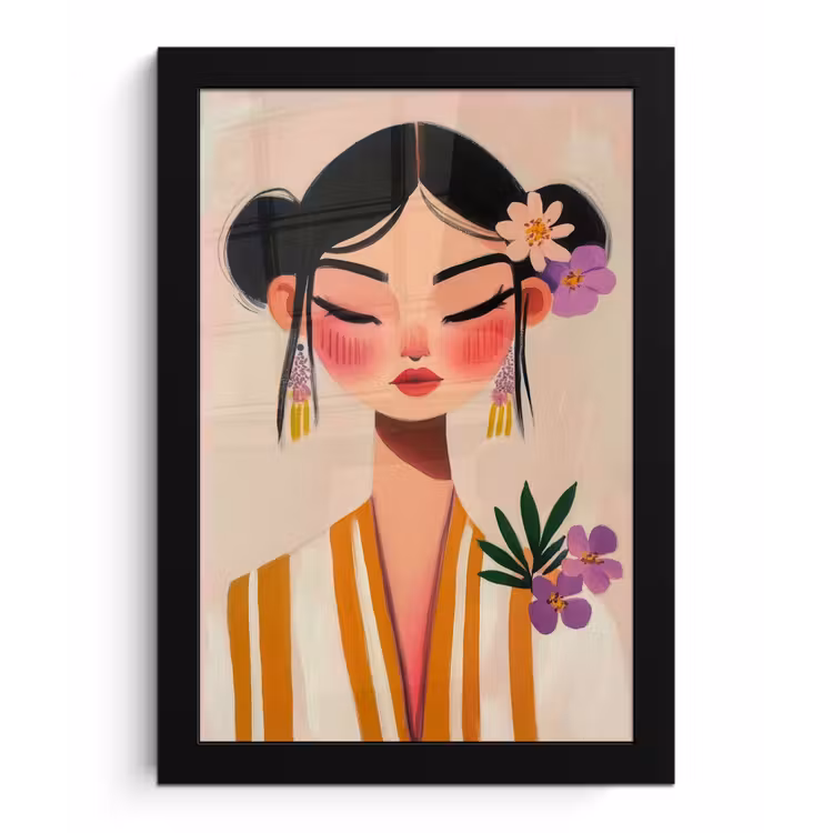 Poster met lijst - Vrouw - Bloemen - Pastel — 1