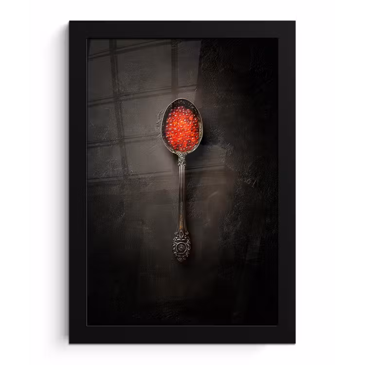 Poster met lijst - Zwart - Lepel - Caviar — 1