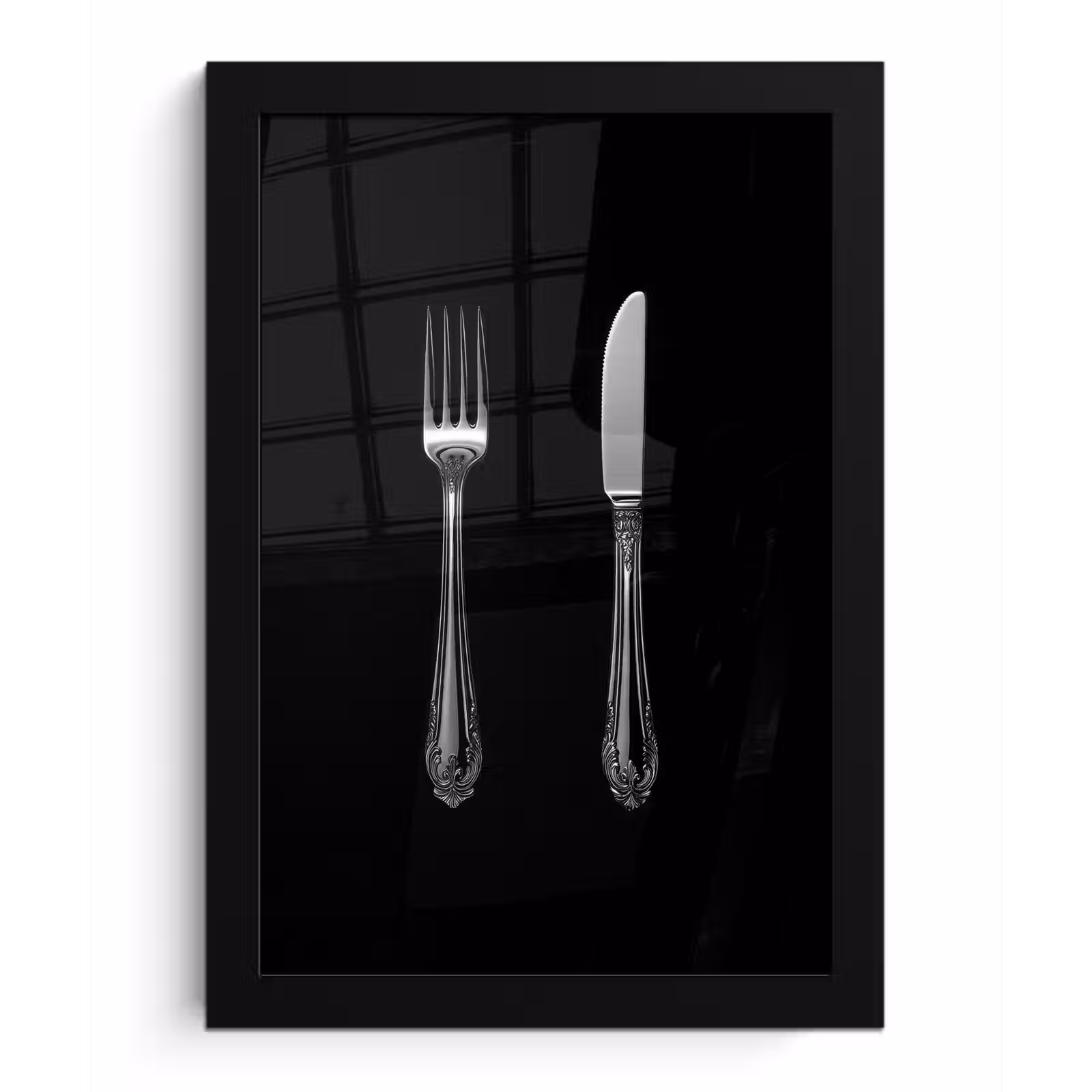 Poster met lijst - Vork - Mes - Zilver — 1