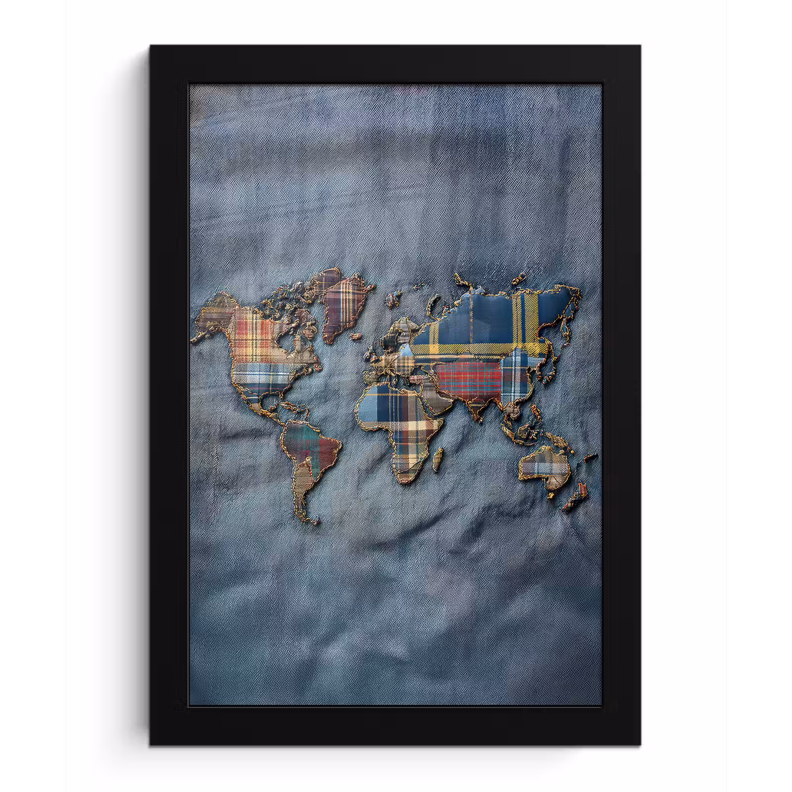 Poster met lijst - Wereldkaart - Denim - Textiel — 1
