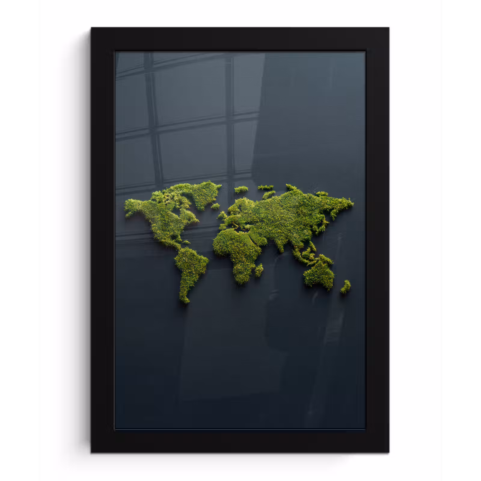 Poster met lijst - Wereldkaart - Mos -Levendig effect — 1