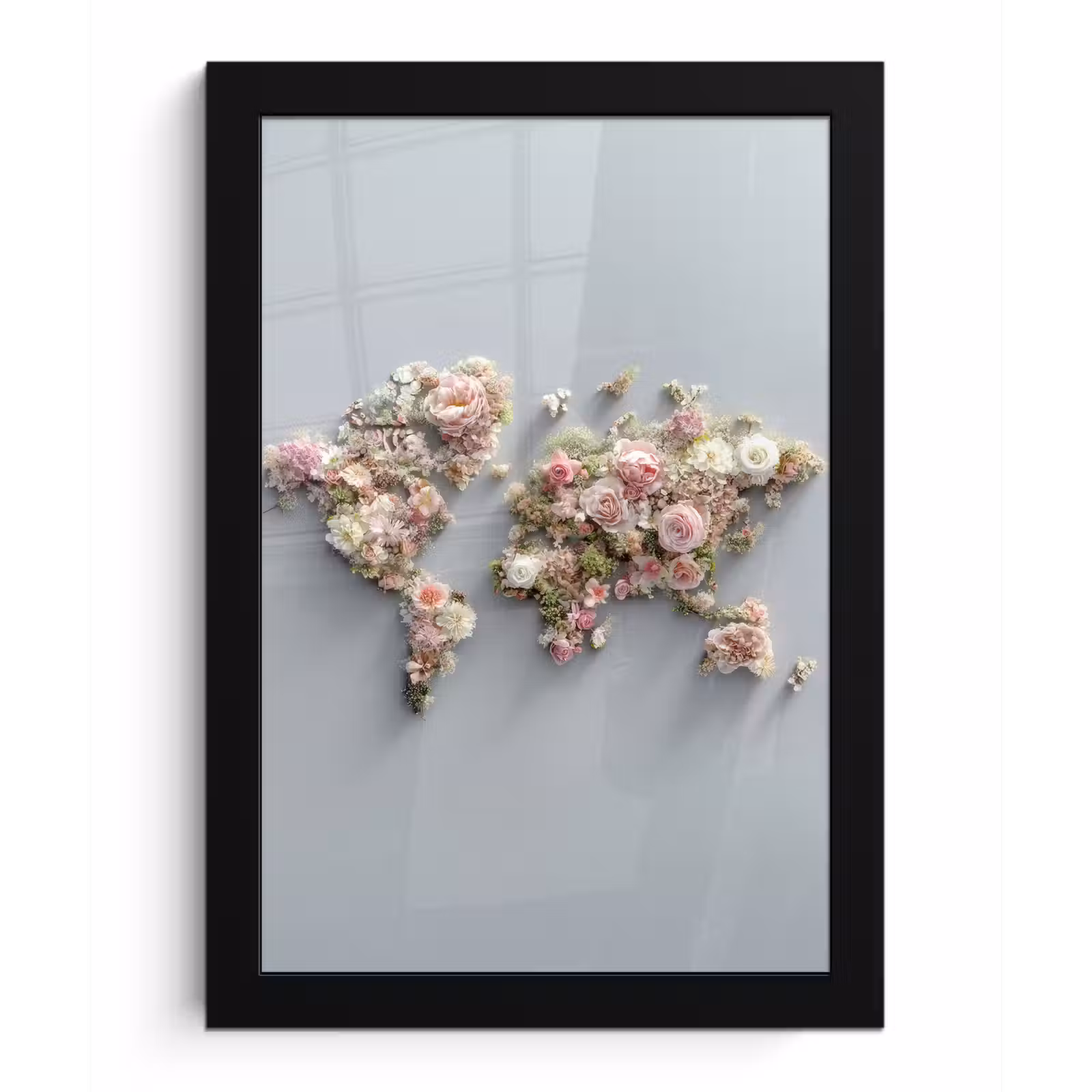 Poster met lijst - Wereldkaart - Rozen - Roze — 1