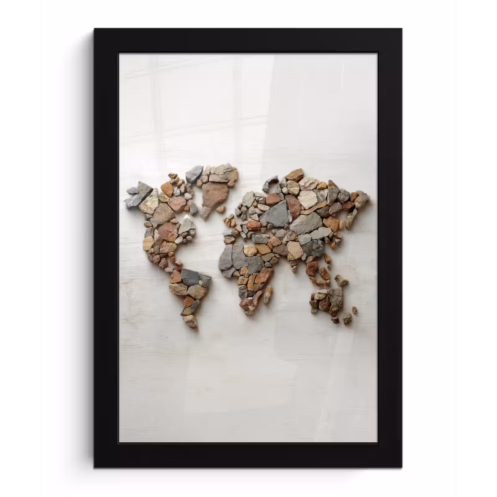 Poster met lijst - Wereldkaart - Stenen - Wit — 1