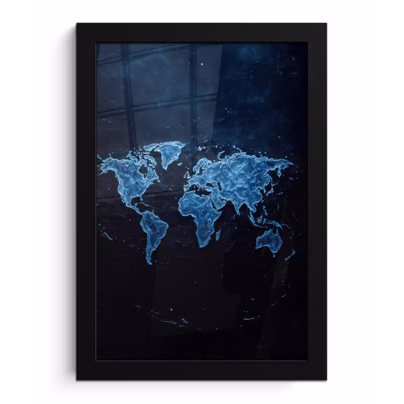 Poster met lijst - Wereldkaart - Waterstructuur - Blauw — 1