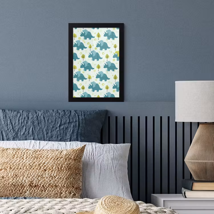 Poster met lijst - Triceratop - Blauw - Stippen - Boompjes — 4