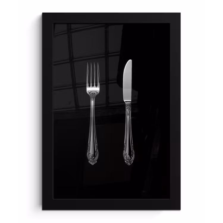 Poster met lijst - Vork - Mes - Zilver — 1
