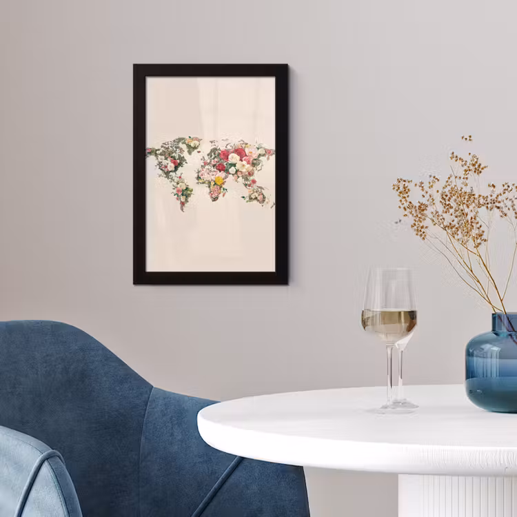 Poster met lijst - Wereldkaart - Bloemen - Roze — 2
