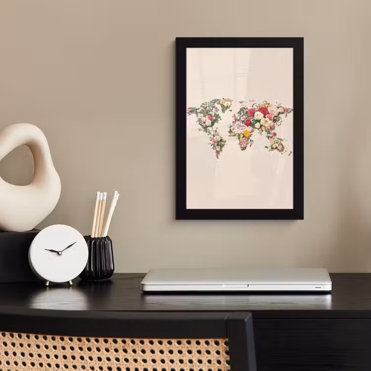 Poster met lijst - Wereldkaart - Bloemen - Roze — 3