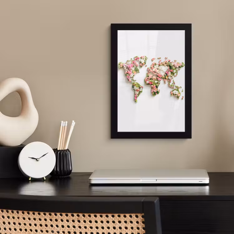 Poster met lijst - Wereldkaart - Bloemen - Subtiel — 3