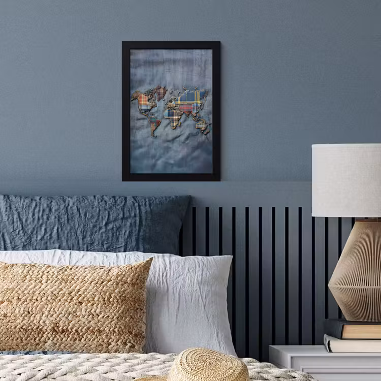 Poster met lijst - Wereldkaart - Denim - Textiel — 4