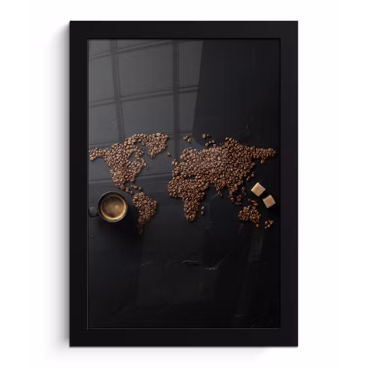 Poster met lijst - Wereldkaart - Espresso - Zwart — 1