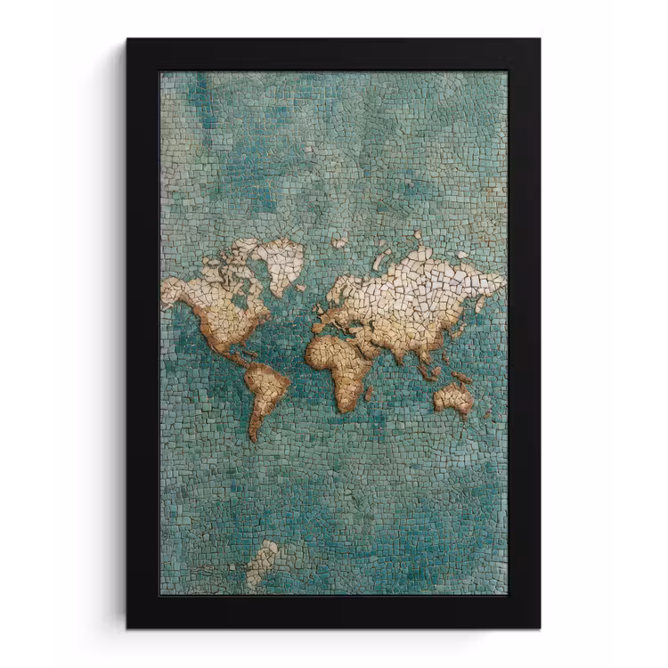 Poster met lijst - Wereldkaart - Gebroken tegels - Mozaïek — 1