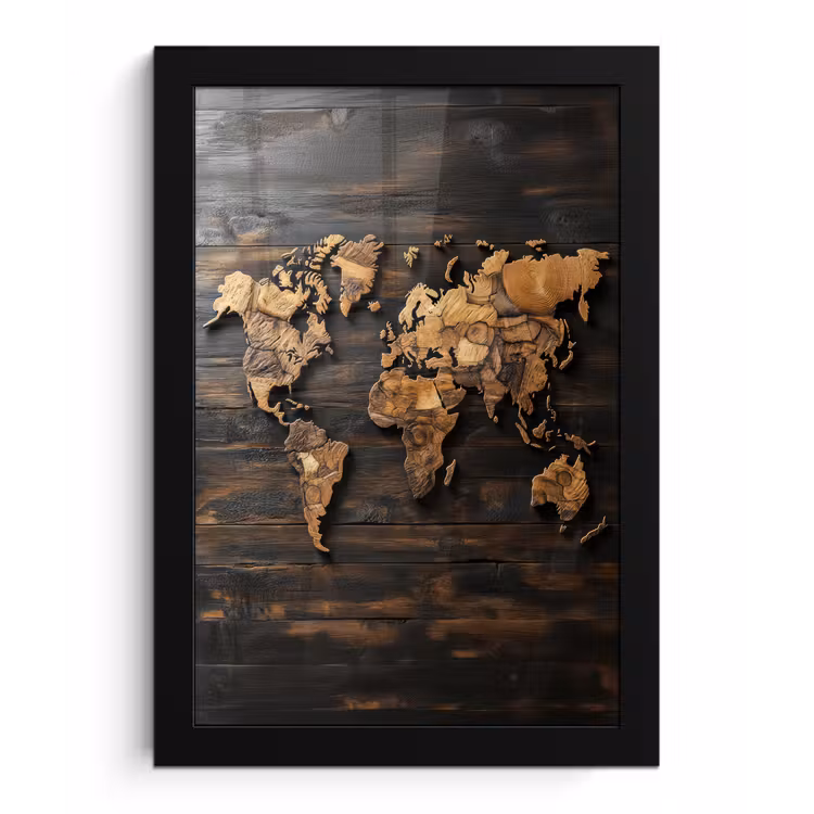 Poster met lijst - Wereldkaart - Hout - Mozaïek — 1