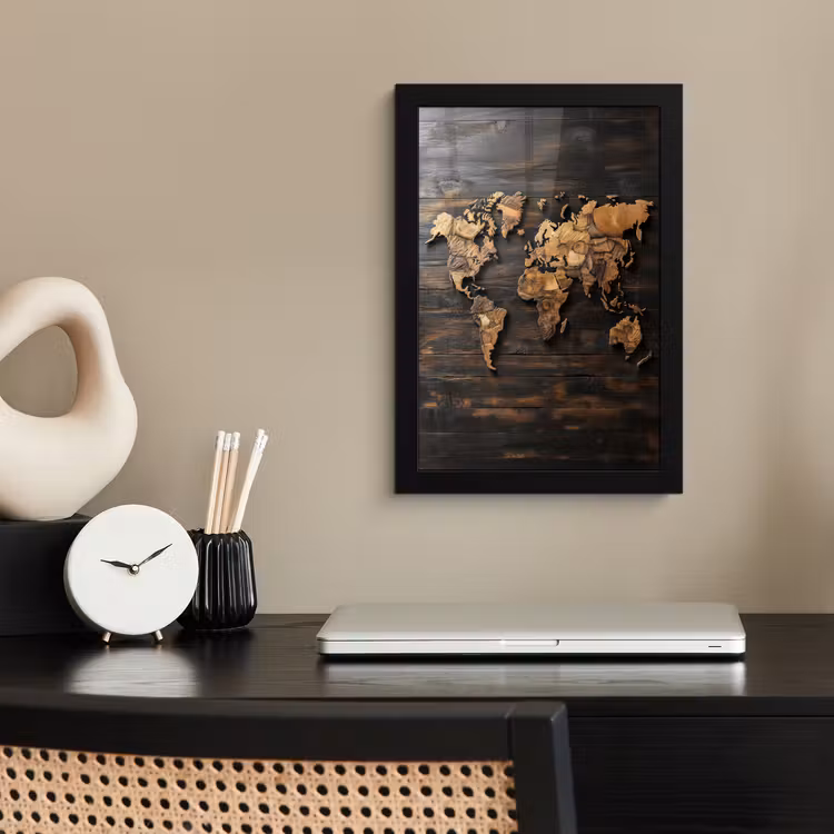 Poster met lijst - Wereldkaart - Hout - Mozaïek — 3