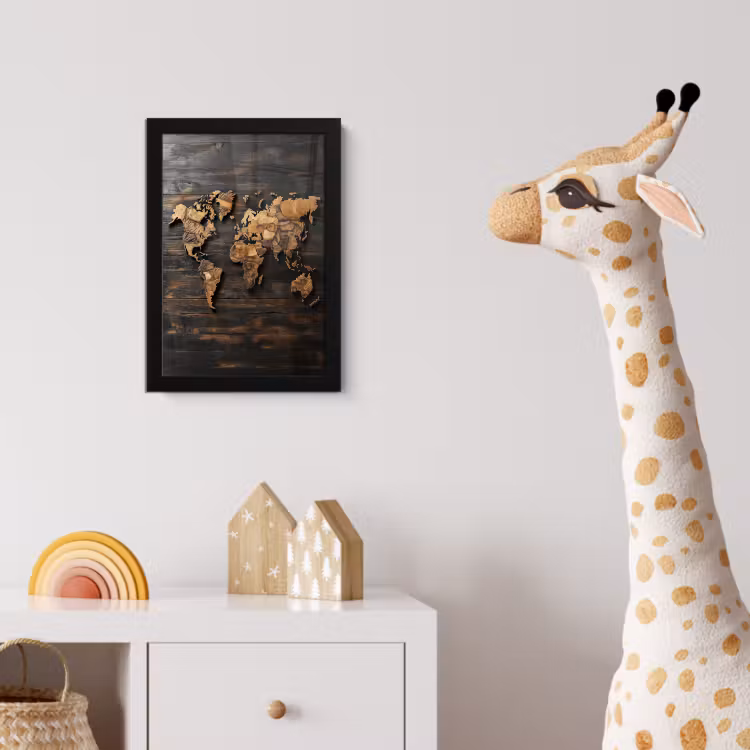 Poster met lijst - Wereldkaart - Hout - Mozaïek — 5