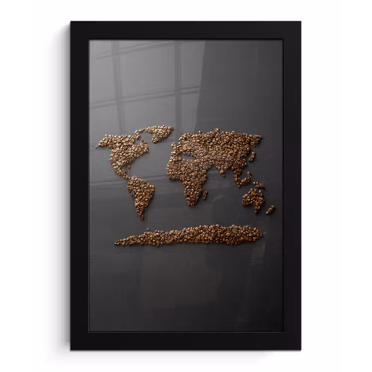 Poster met lijst - Wereldkaart - Koffie - Grijs — 1