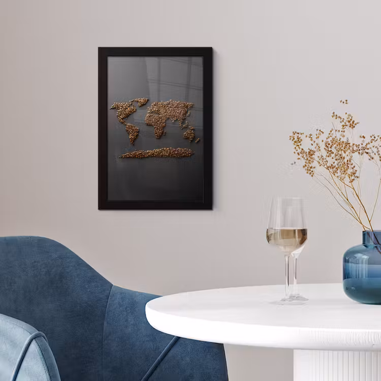 Poster met lijst - Wereldkaart - Koffie - Grijs — 2
