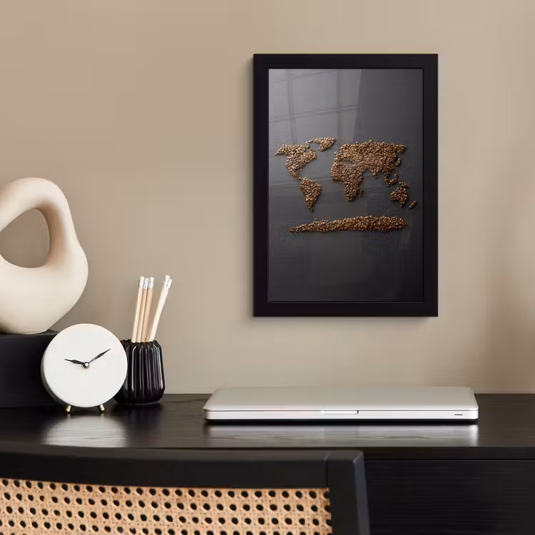Poster met lijst - Wereldkaart - Koffie - Grijs — 3