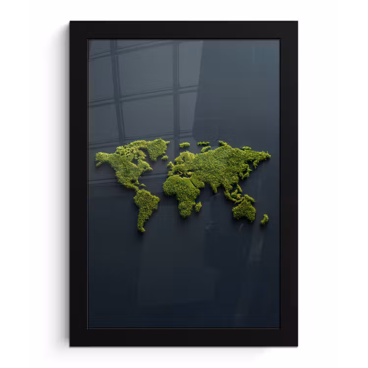 Poster met lijst - Wereldkaart - Mos -Levendig effect — 1