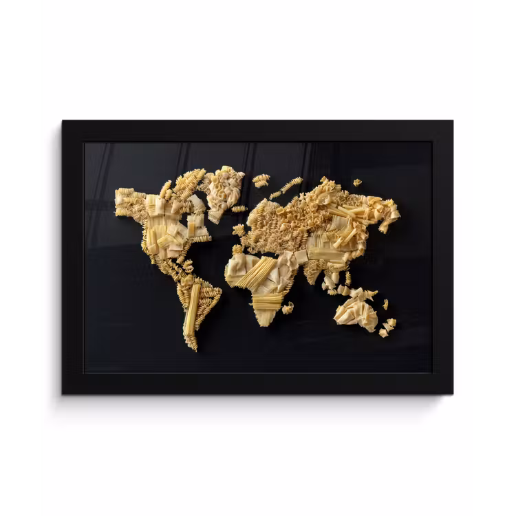 Poster met lijst - Wereldkaart - Pasta - Zwart — 1