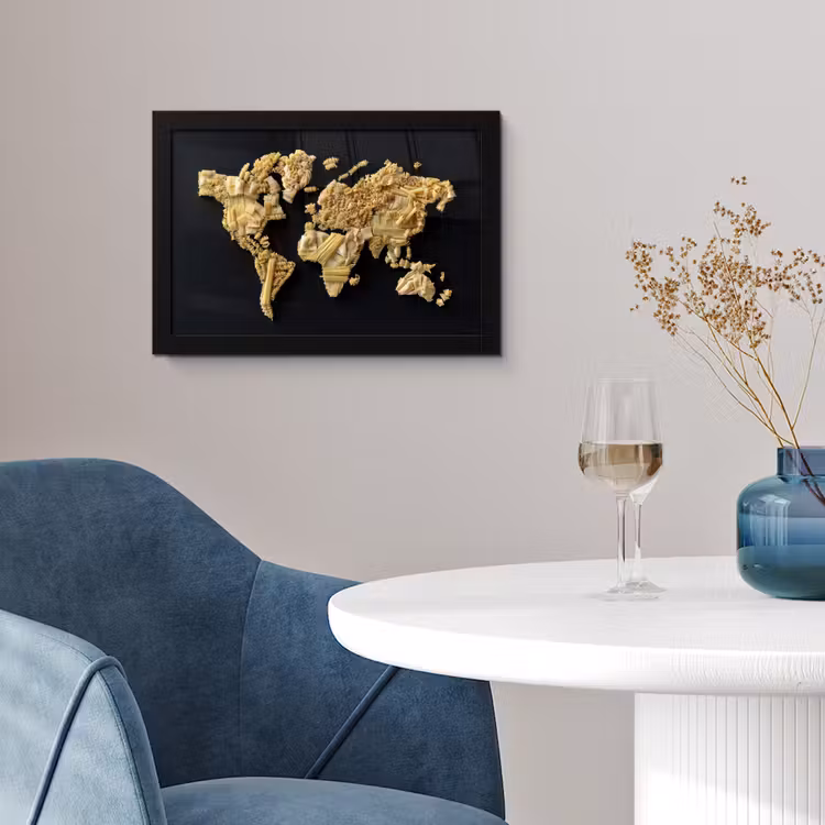 Poster met lijst - Wereldkaart - Pasta - Zwart — 2