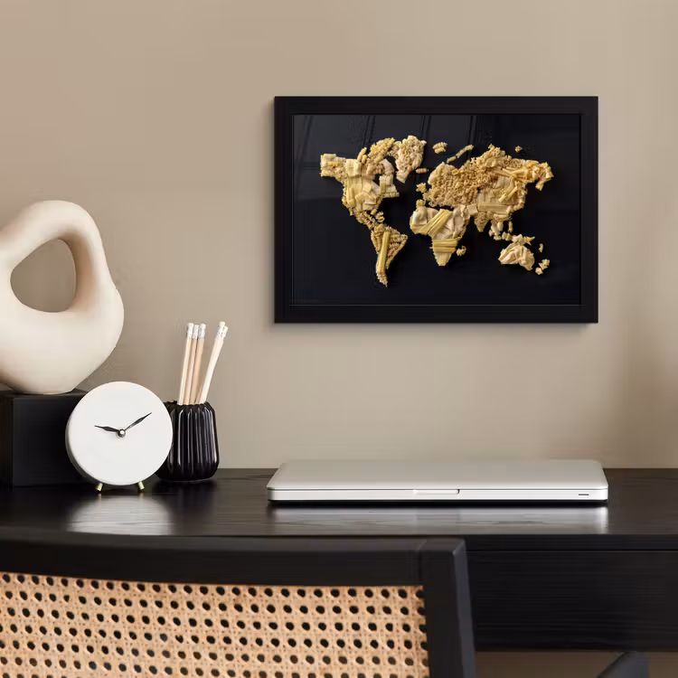Poster met lijst - Wereldkaart - Pasta - Zwart — 3