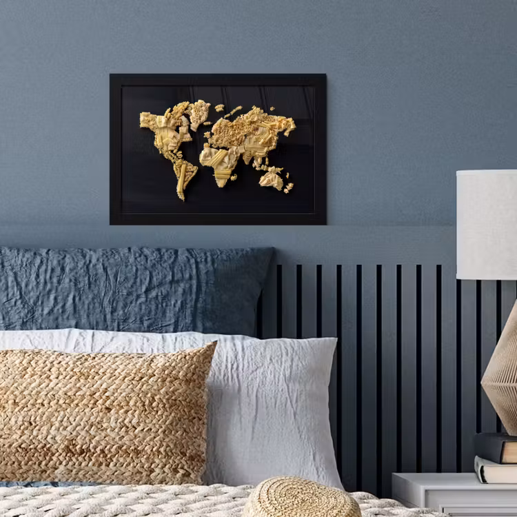 Poster met lijst - Wereldkaart - Pasta - Zwart — 4