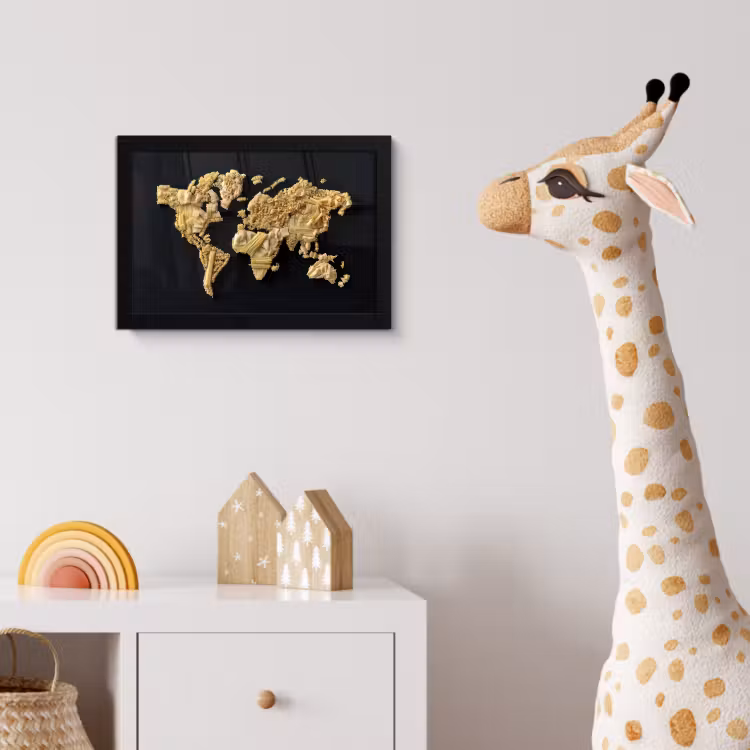 Poster met lijst - Wereldkaart - Pasta - Zwart — 5