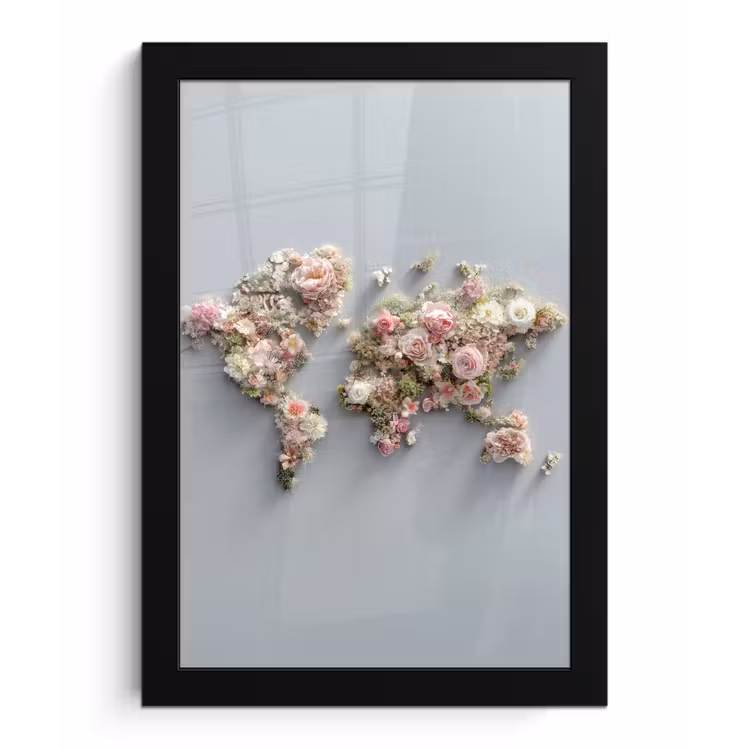 Poster met lijst - Wereldkaart - Rozen - Roze — 1