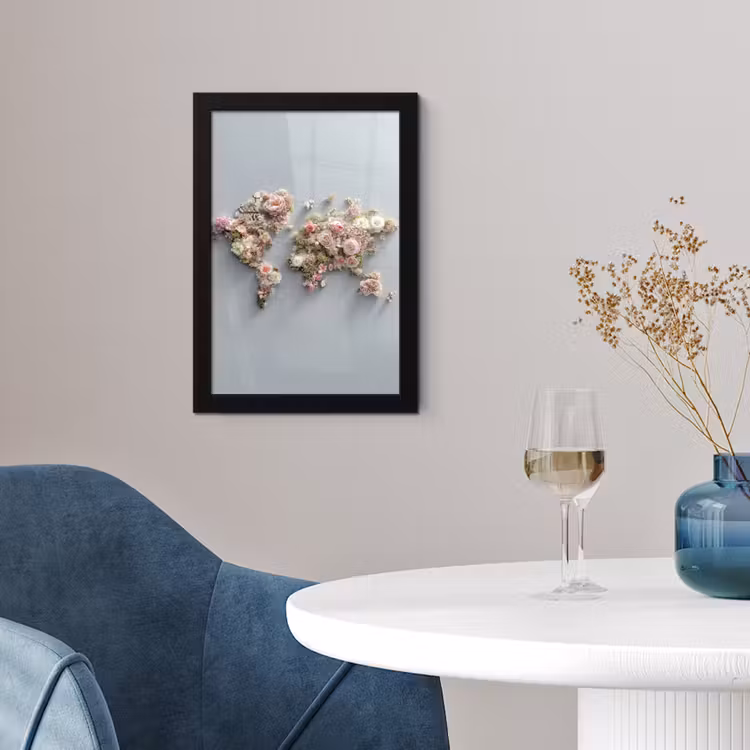 Poster met lijst - Wereldkaart - Rozen - Roze — 2