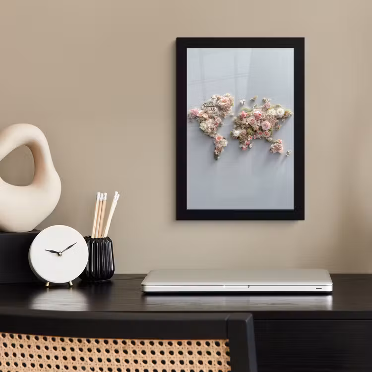 Poster met lijst - Wereldkaart - Rozen - Roze — 3