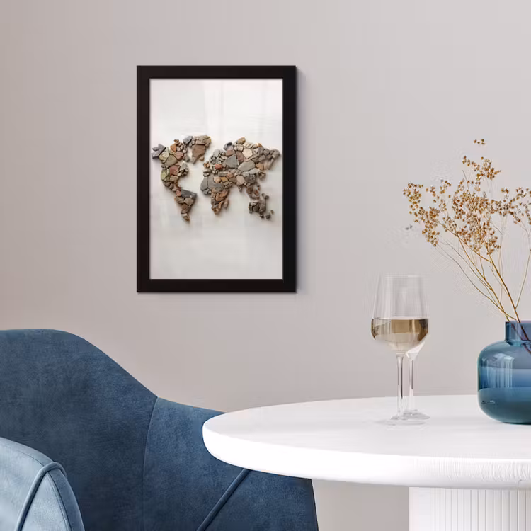 Poster met lijst - Wereldkaart - Stenen - Wit — 2
