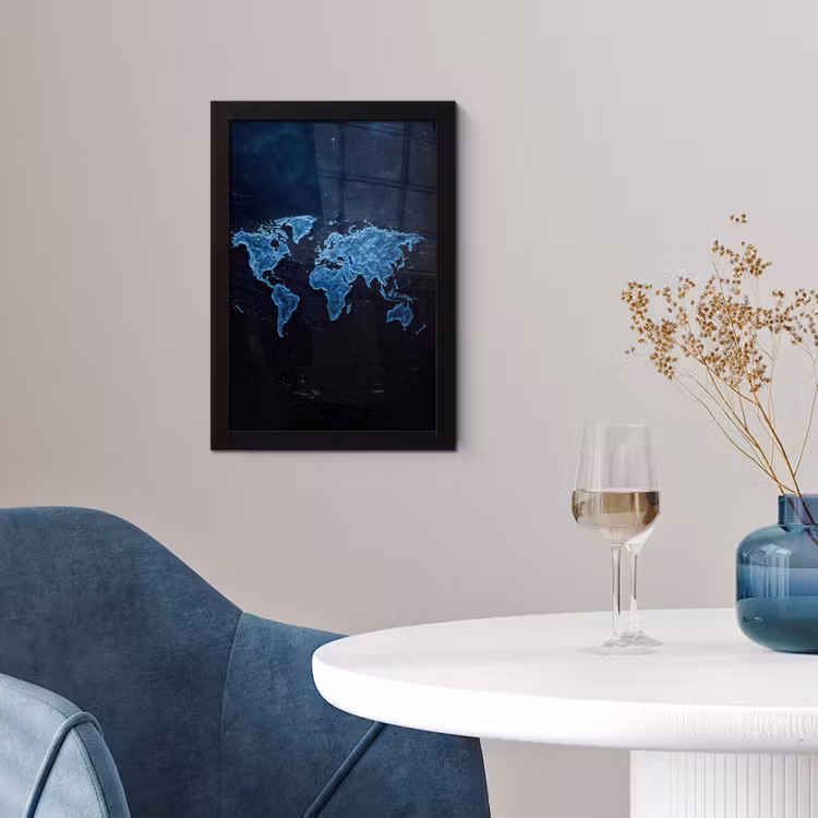 Poster met lijst - Wereldkaart - Waterstructuur - Blauw — 2