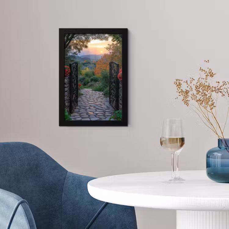 Poster met lijst - Landschap - Hek - Pad - Zonsondergang - Natuur — 2
