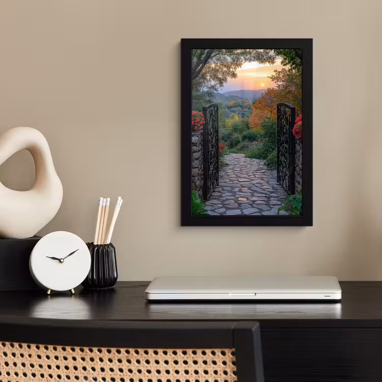 Poster met lijst - Landschap - Hek - Pad - Zonsondergang - Natuur — 3