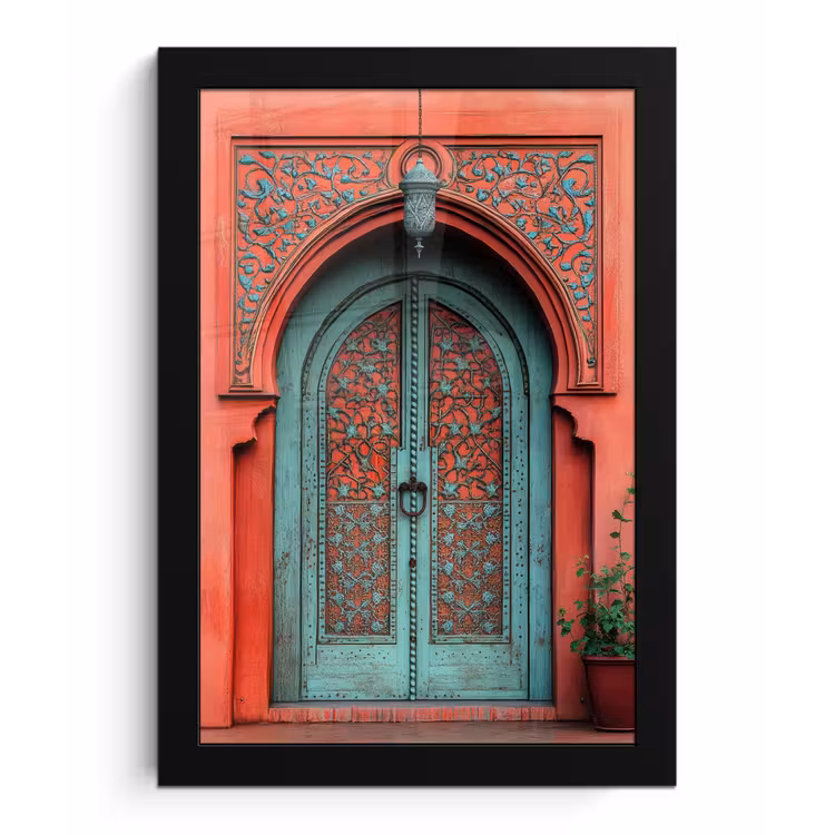 Poster met lijst - Lantaarn - Deur - Turquoise — 1