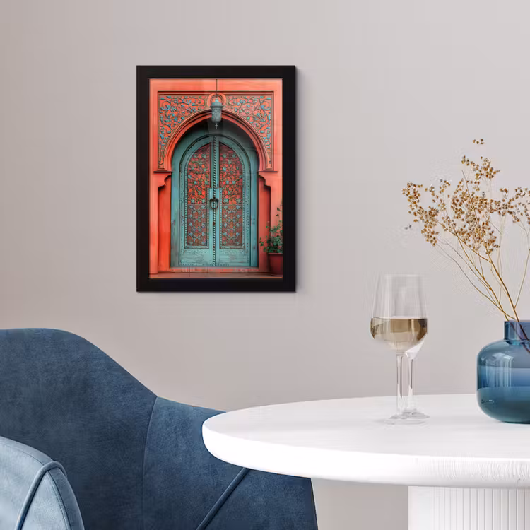 Poster met lijst - Lantaarn - Deur - Turquoise — 2