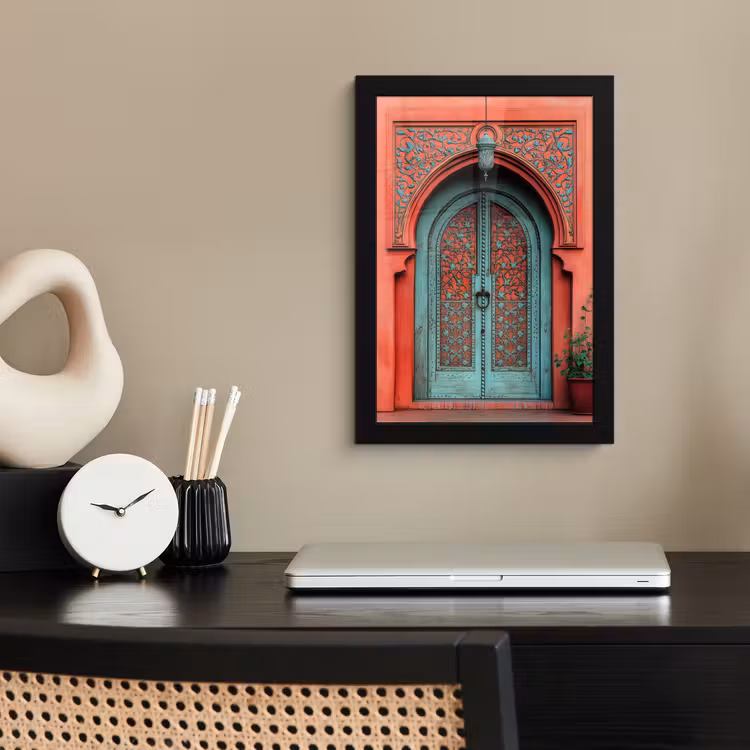 Poster met lijst - Lantaarn - Deur - Turquoise — 3