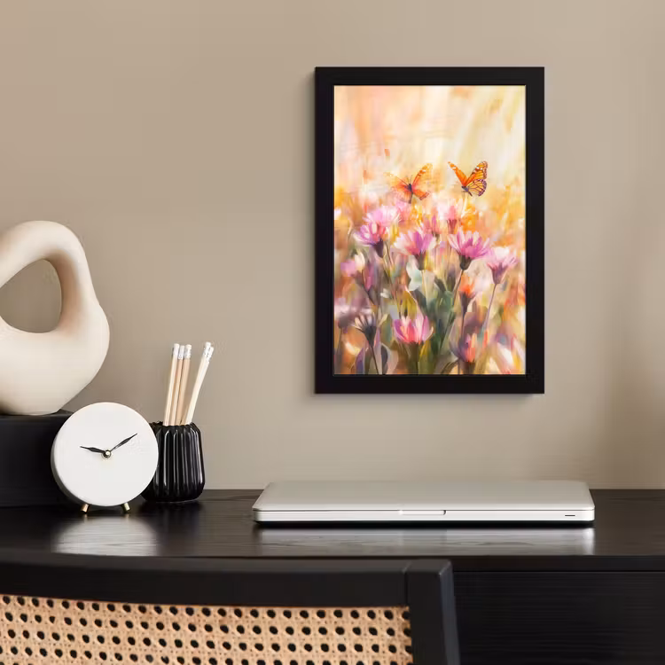 Poster met lijst - Vlinders - Oranje - Bloemen — 3