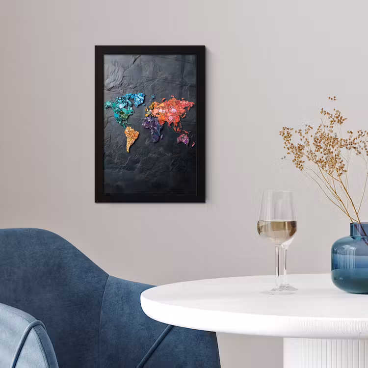 Poster met lijst - Wereldkaart - Edelstenen - Regenboog - Ruw — 2