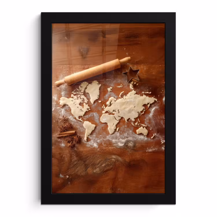 Poster met lijst - Wereldkaart - Koekjesdeeg - Warme baksfeer — 1