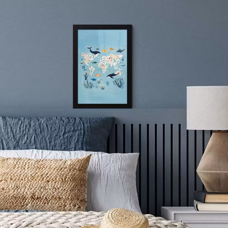 Poster met lijst - Wereldkaart - Zeeleven - Blauw — 4