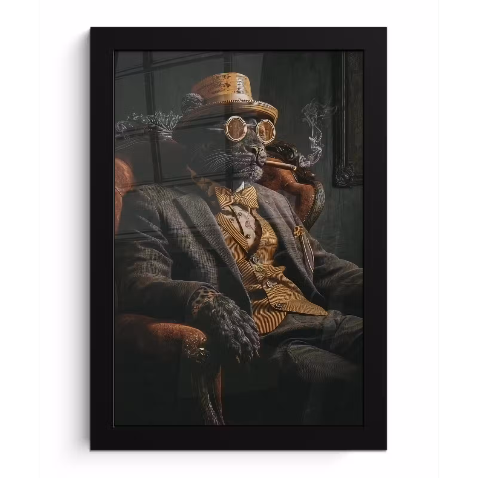 Poster met lijst - Kat - Pak - Oranje - Sigaar — 1