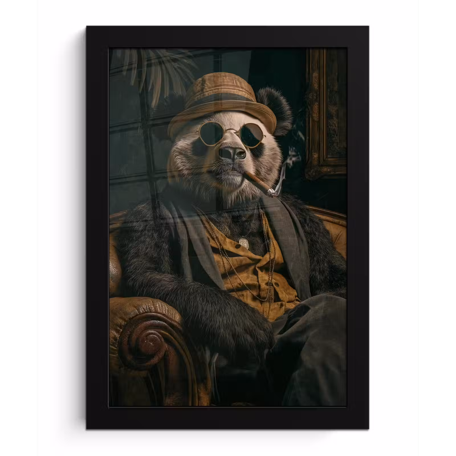 Poster met lijst - Panda - Hoed - Bril - Pak — 1