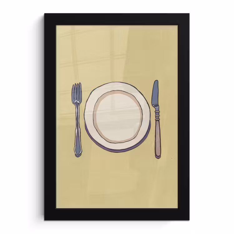 Poster met lijst - Illustratie - Bord - Bestek - Beige — 1