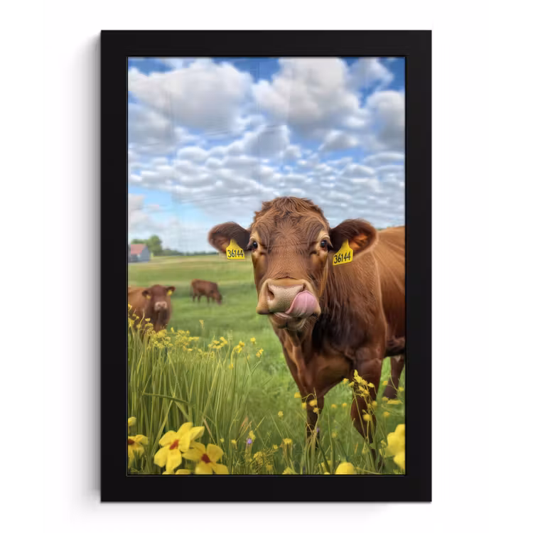 Poster met lijst - Koe - Weide - Bloemen — 1