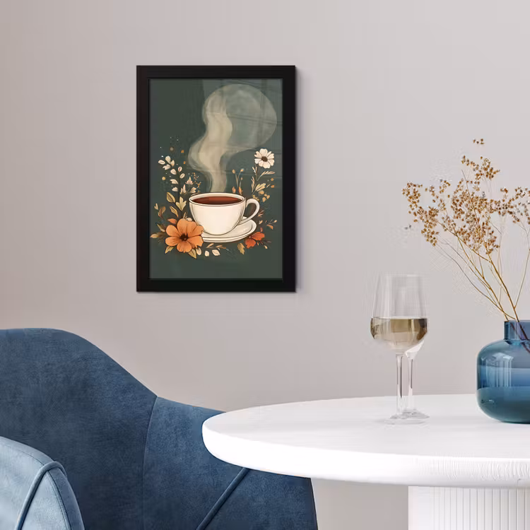 Poster met lijst - Kop - Bloemen - Groen - Koffie — 2